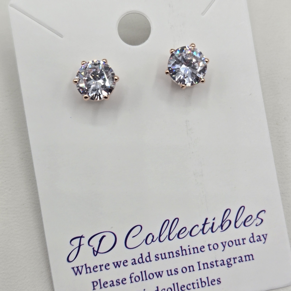 Swarovski Crystal Elements Rose Gold Stud Earrings Clear Prom Bridal Casual - Picture 3 of 5